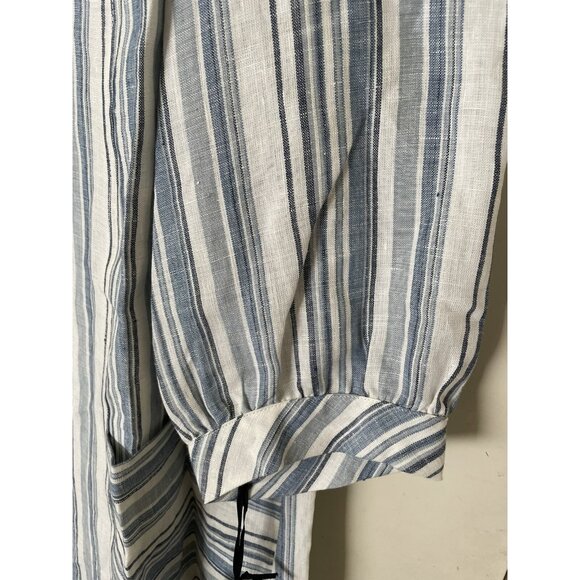W by WORTH WOMENS Full length Blue White Striped Linen TUNIC V-NECK Size M - Picture 5 of 10